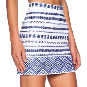 Sam Edelman White and Blue Embroidered Mini Skirt